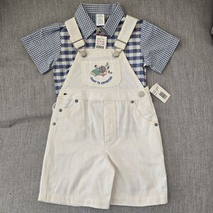 Y2K vintage toddler overalls & blue check shirt set, 3T, NWT early 2000s outfit